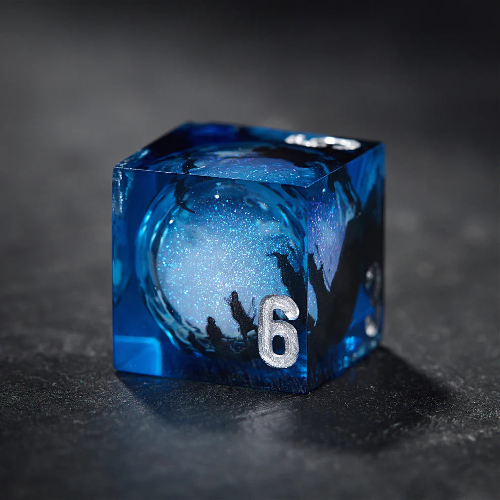 Lord of the Rings inspired Blue Liquid Core DnD D&D Dice