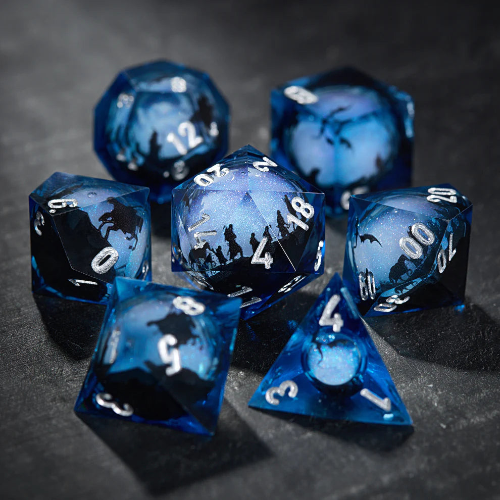 Lord of the Rings inspired Blue Liquid Core DnD D&D Dice