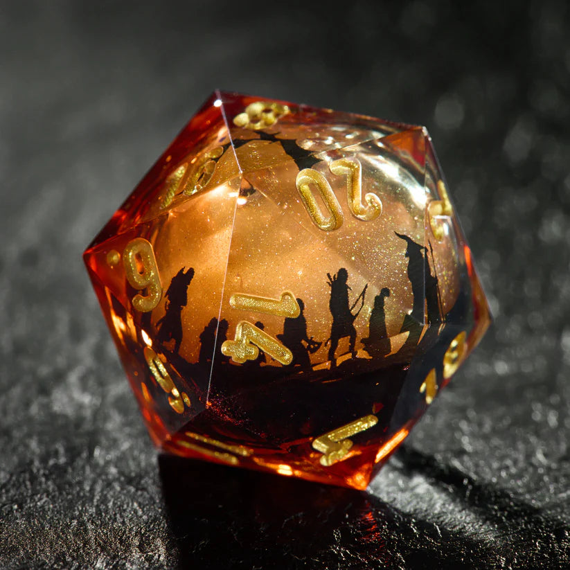 Lord of the Rings inspired Red Orange Silhouette Liquid Core DnD D&D Dice (Copy)