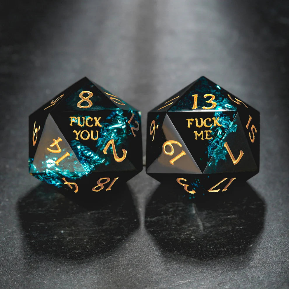 NSFW Blue Tinsel Resin F Word DnD D&D Dice Set
