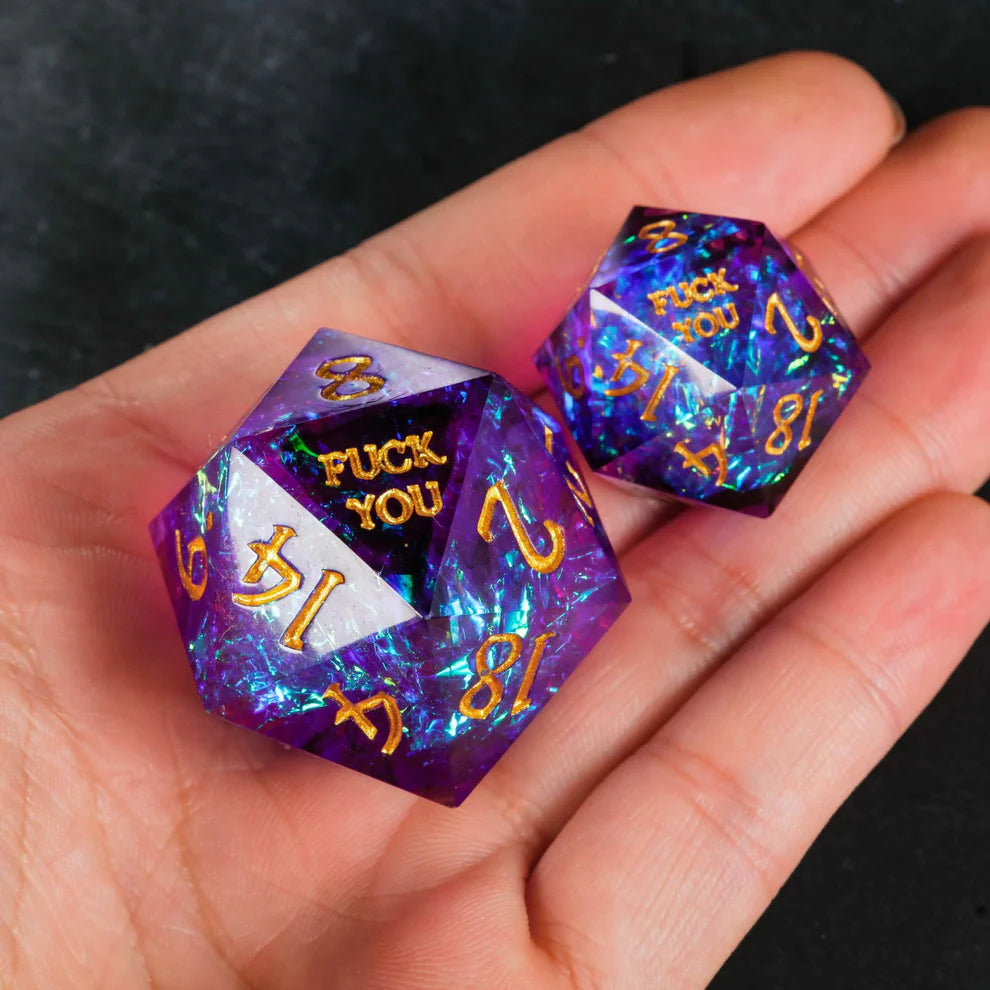 NSFW Purple Blue Glitter Resin F Word DnD D&D Dice Set