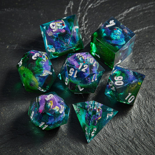Wild Owlbear Dice: - Resin Dnd RPG 7-piece Dice Set