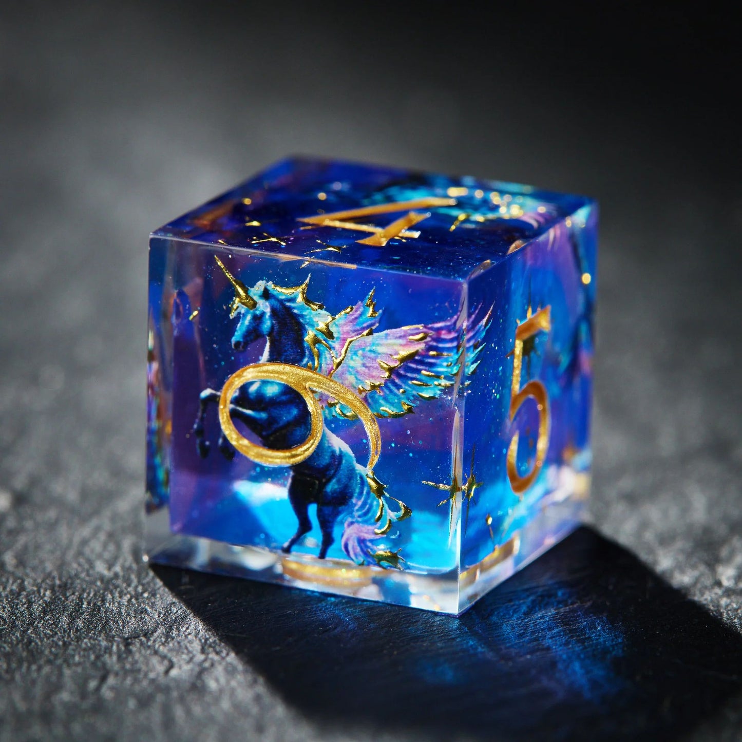 Magical Unicorn Starry Night Dice: - Resin Dnd RPG 7-piece Dice Set