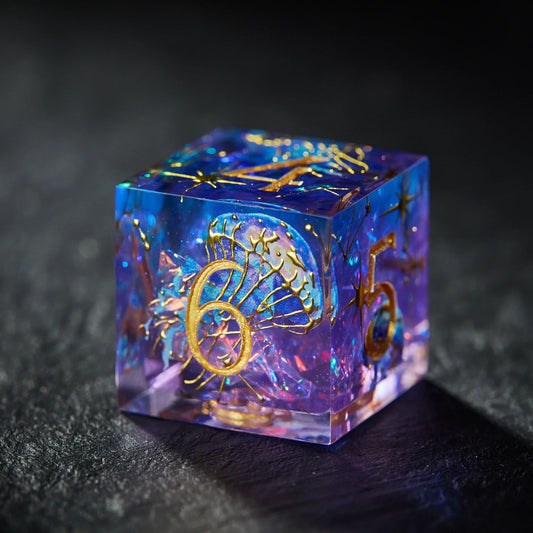 Purple Blue Glitter Jellyfish Dice - Resin 7-piece DND RPG Set