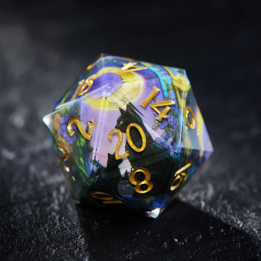 Mystical Black Cat and Moon Dice - Resin Dnd RPG 7-piece Dice Set