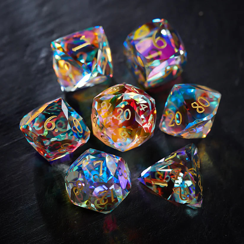 Brilliant Multifaceted Fantastic GLASS DnD D&D Sharp Edge Dice Set