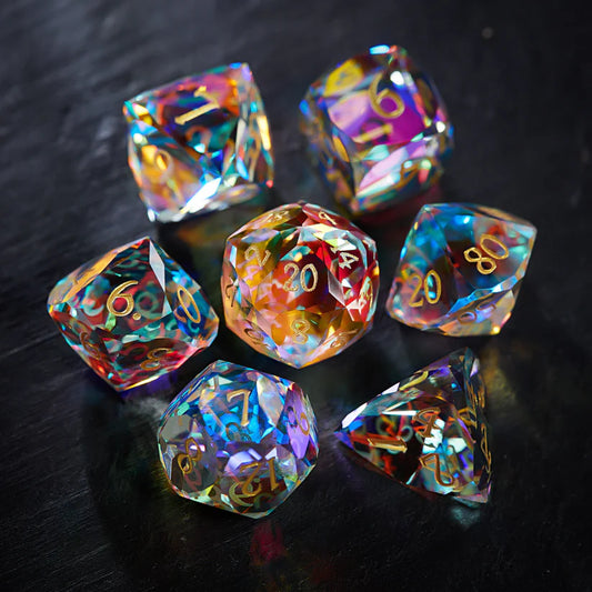 Brilliant Multifaceted Fantastic GLASS DnD D&D Sharp Edge Dice Set
