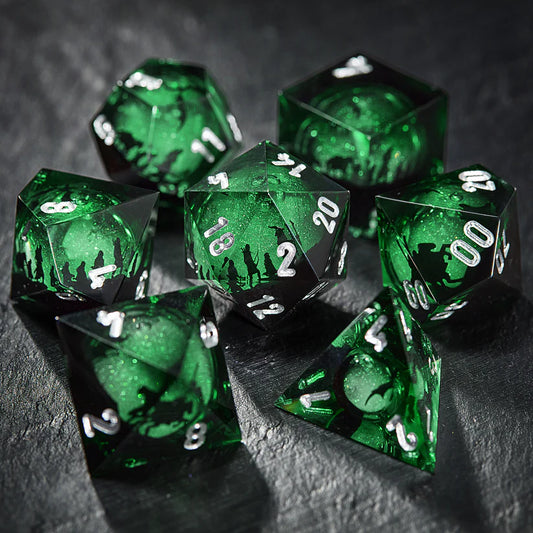 Lord of the Rings inspired Green Silhouette Liquid Core DnD D&D Dice