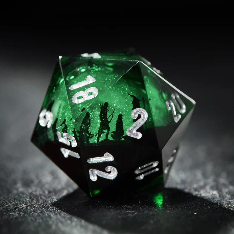Lord of the Rings inspired Green Silhouette Liquid Core DnD D&D Dice