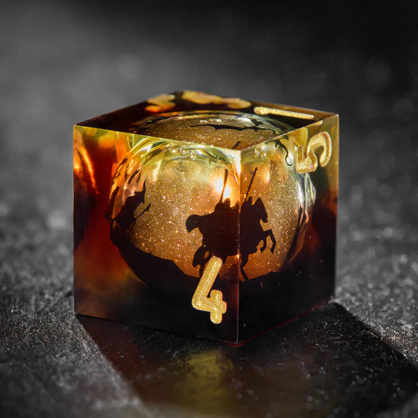 Lord of the Rings inspired Red Orange Silhouette Liquid Core DnD D&D Dice (Copy)