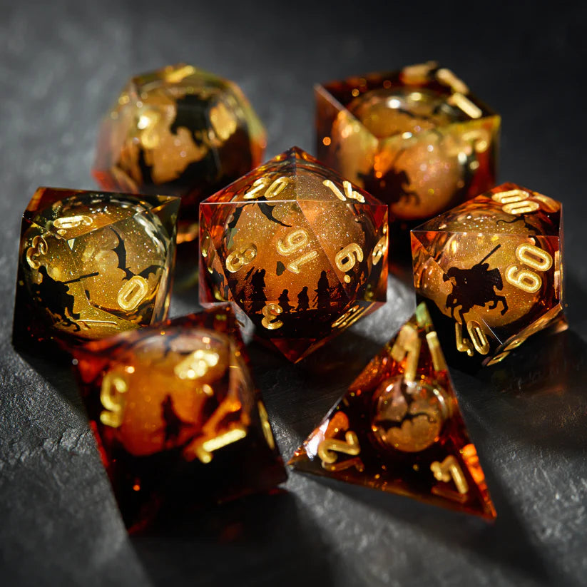 Lord of the Rings inspired Red Orange Silhouette Liquid Core DnD D&D Dice (Copy)