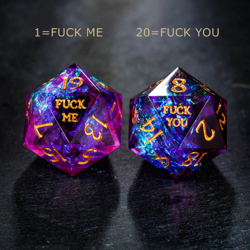 NSFW Purple Glitter Galaxy F Word Resin DnD D&D Dice Set