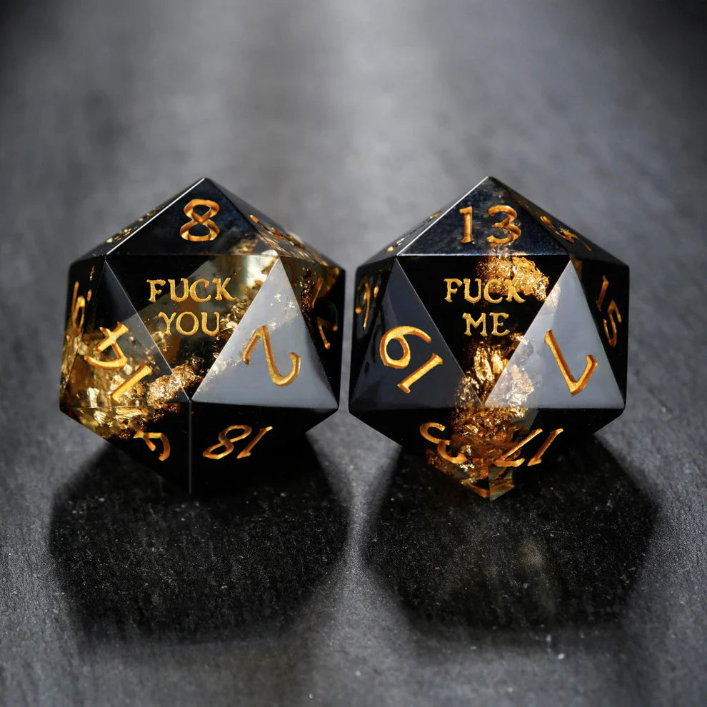NSFW Black Goldleaf Resin F Word DnD D&D Dice Set