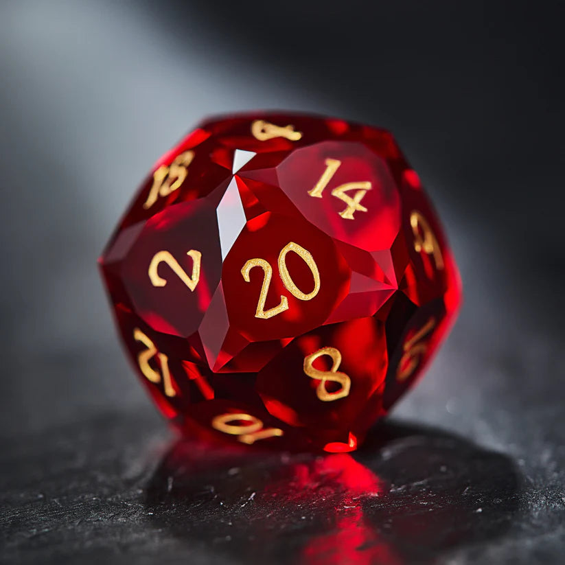Multifaceted Blood Red Glass DnD D&D Dice