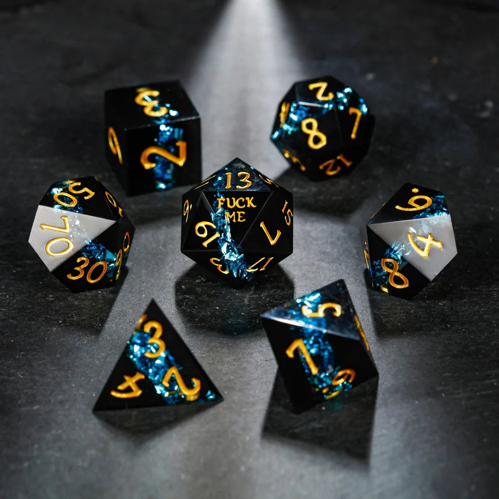 NSFW Blue Tinsel Resin F Word DnD D&D Dice Set