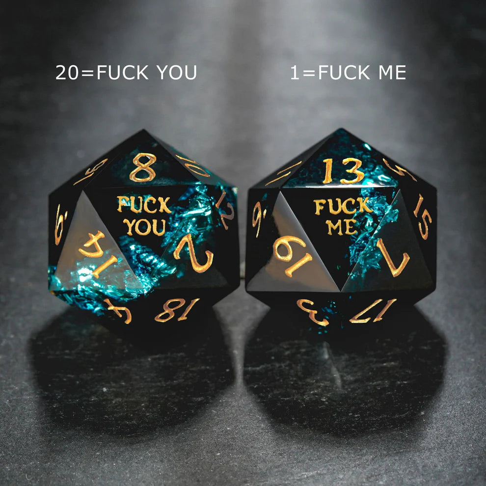 NSFW Blue Tinsel Resin F Word DnD D&D Dice Set