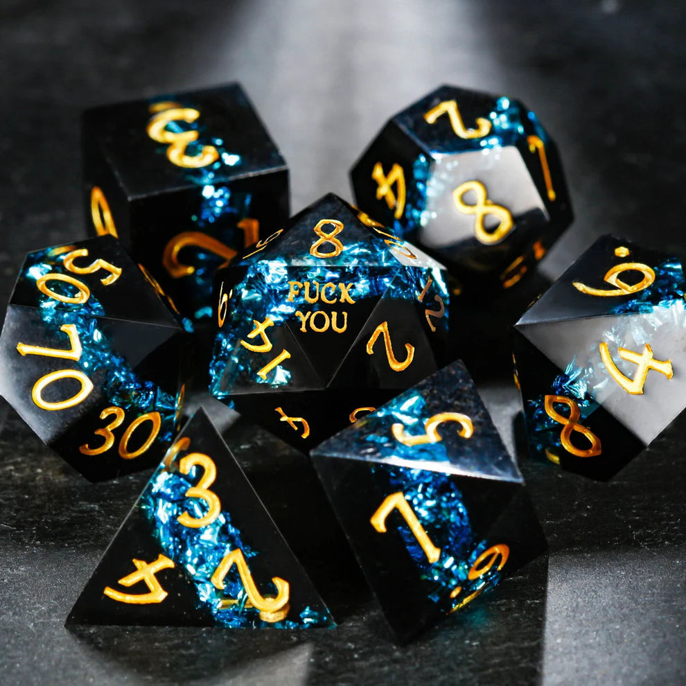 NSFW Blue Tinsel Resin F Word DnD D&D Dice Set