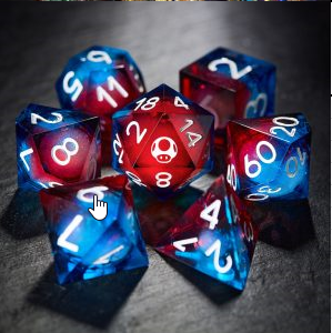Blue Galaxy Liquid Core Resin Mario Mushroom DnD D&D Dice Set