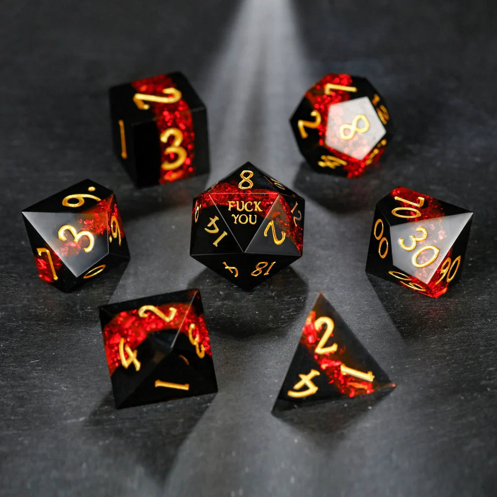 NSFW Red Tinsel Resin F Word DnD D&D Dice Set
