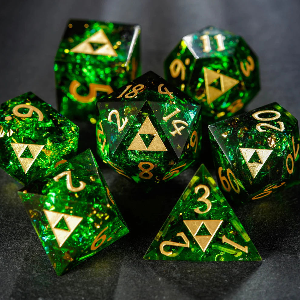 Dark Green Glitter Resin All Zelda Dice Set Dnd D&D