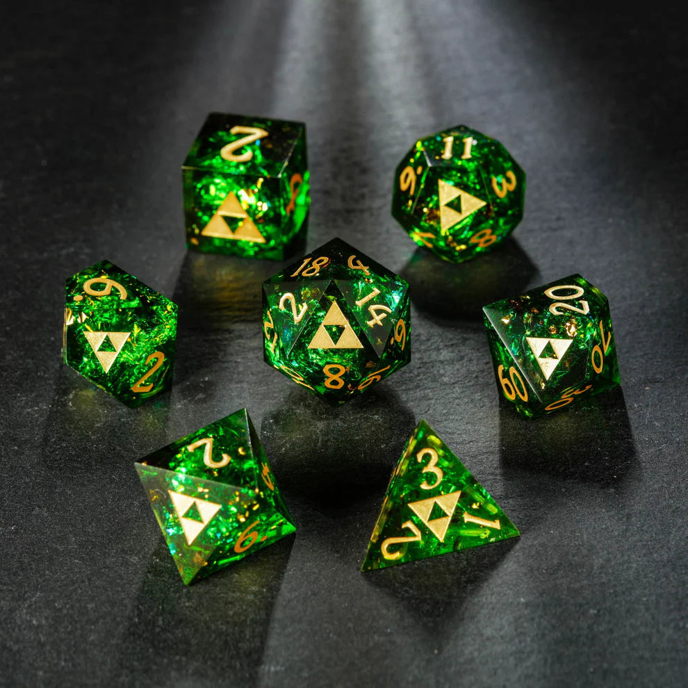 Dark Green Glitter Resin All Zelda Dice Set Dnd D&D